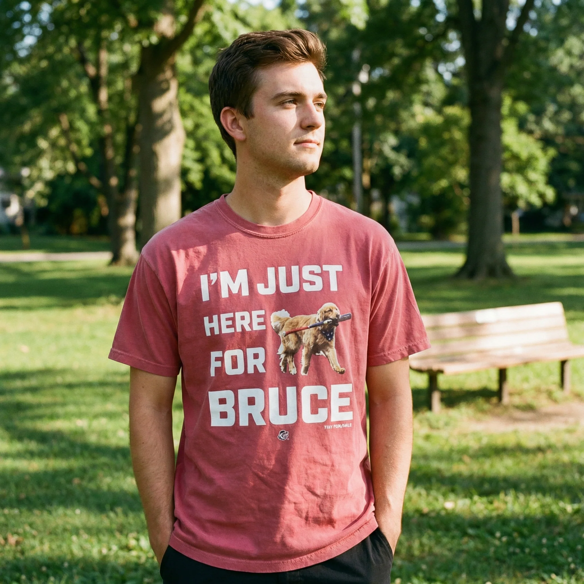 Bruce the Bat Dog Im Just Here Tee - Image 4